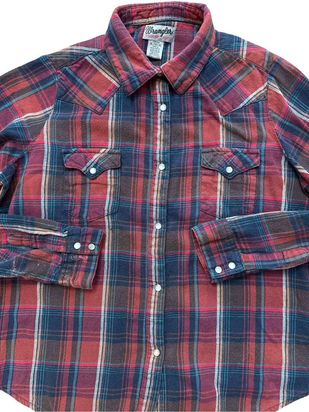 Wrangler Wrancher Pearl Snap Women’s Plaid Flannel Size XL Cowgirl Rancher Retro